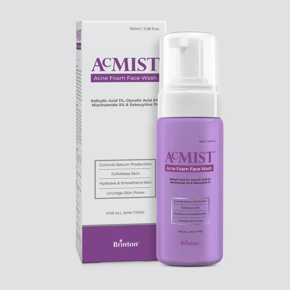 Acmist Acne Foam Face Wash 100ml pump bottle and carton