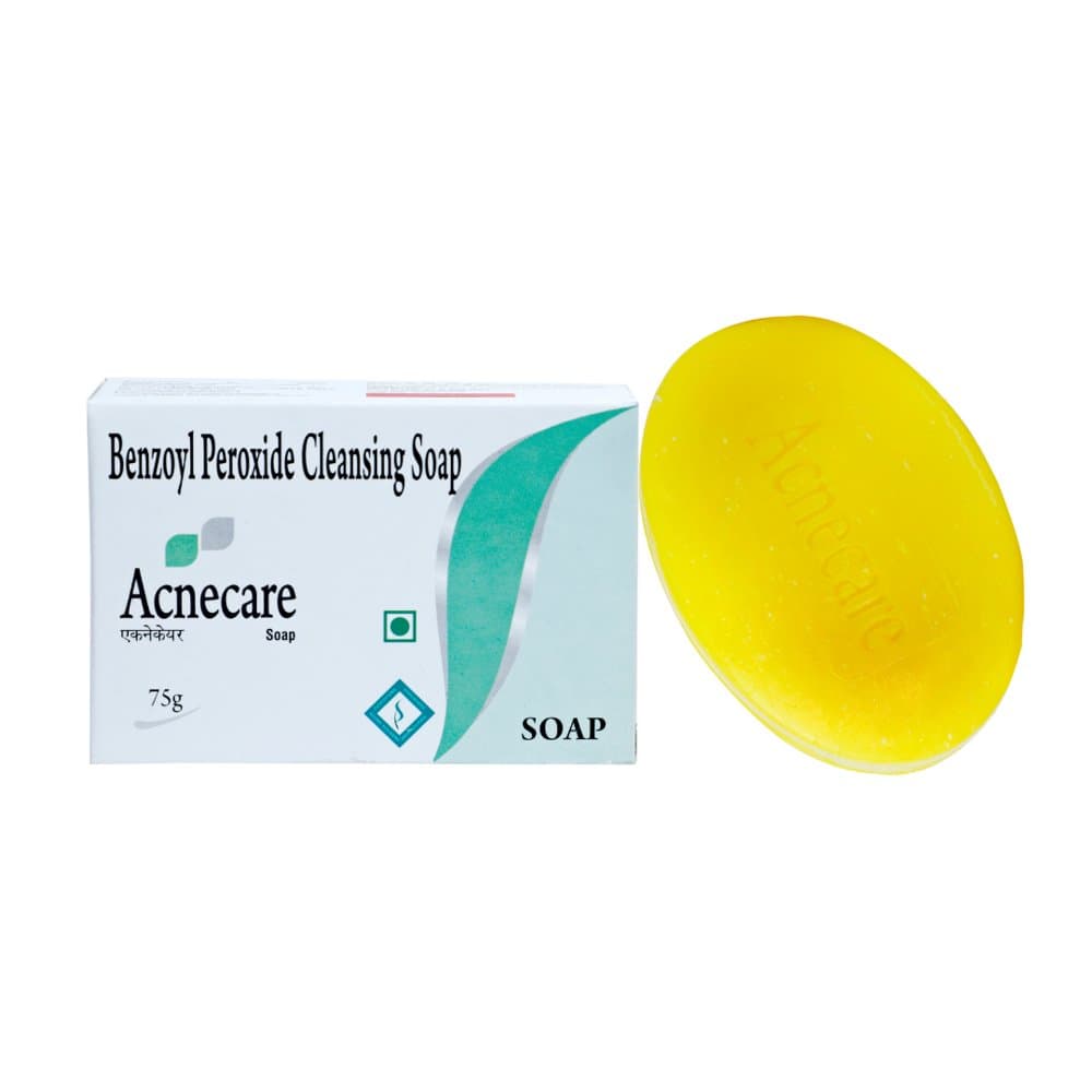 Surbhitam Acnecare Benzoyl Peroxide Cleansing Soap 75g carton with yellow bar