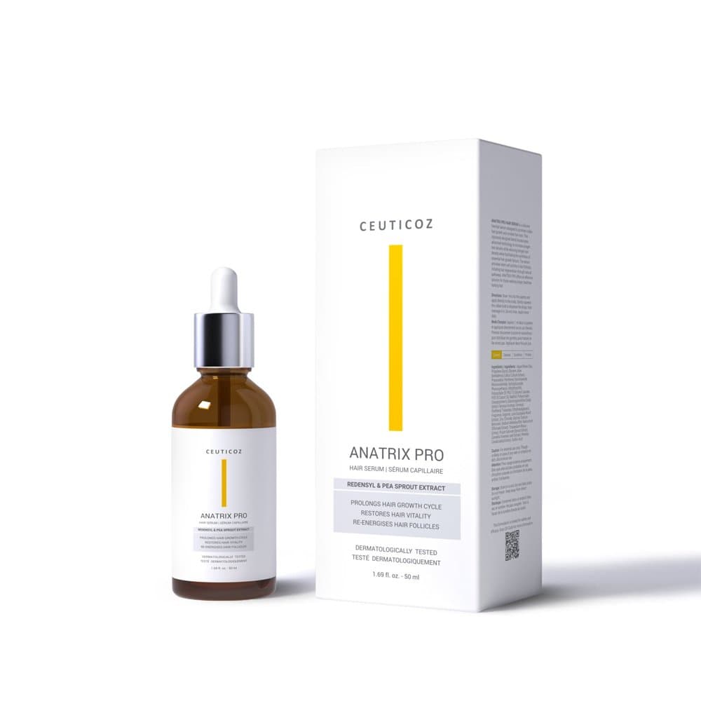 Ceuticoz Anatrix Pro Hair Serum 50ml amber dropper bottle with its box