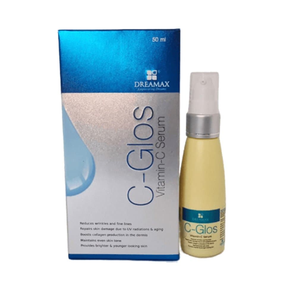 C-Glos Vitamin-C Serum 50ml pump bottle and carton by Dreamax