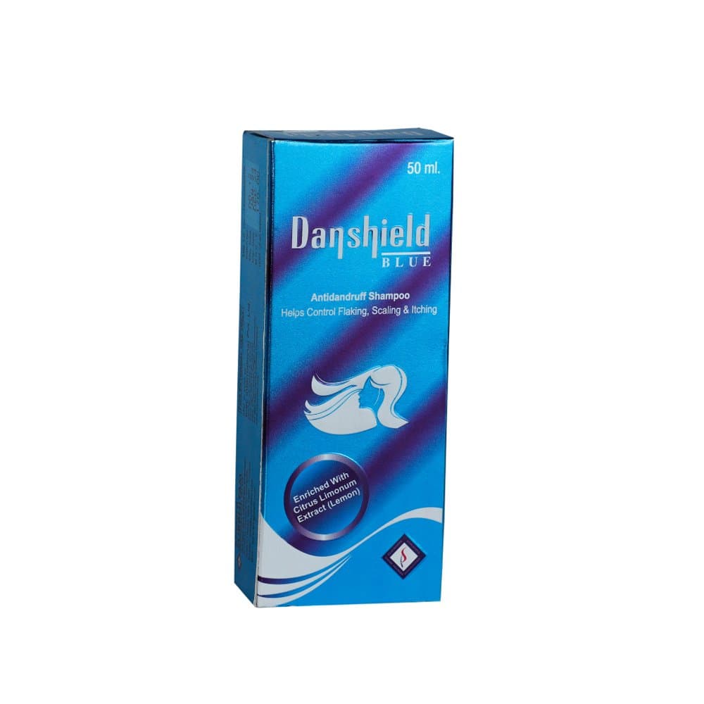 Surbhitam Danshield Blue Antidandruff Shampoo 50ml blue carton