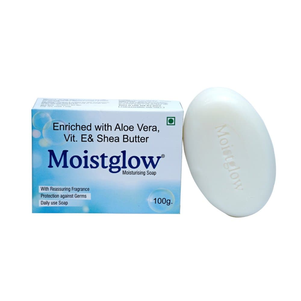 Surbhitam Moistglow Moisturising Soap 100g carton with white bar