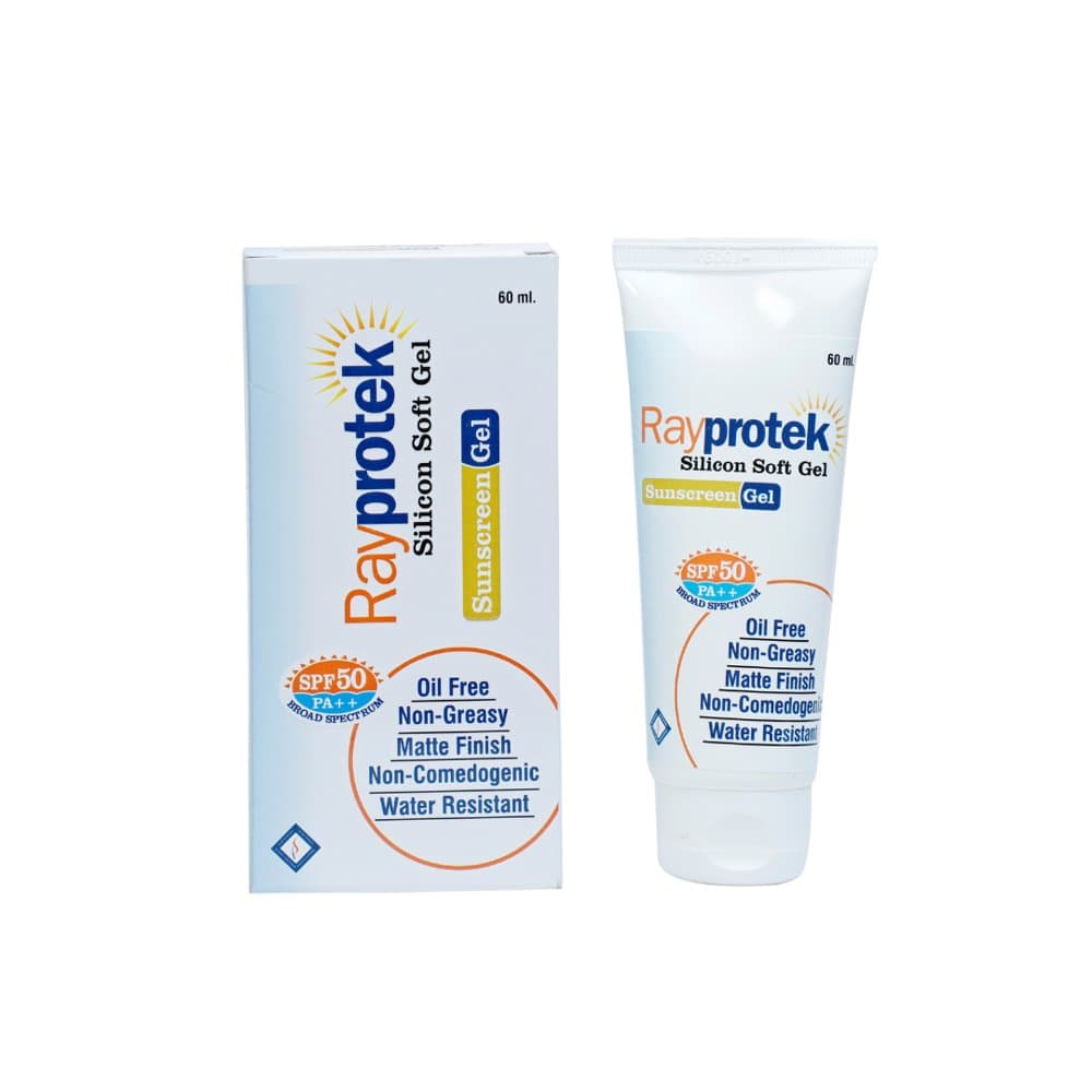 Surbhitam Rayprotek Silicon Soft Gel Sunscreen SPF 50 PA++ 60ml tube and carton