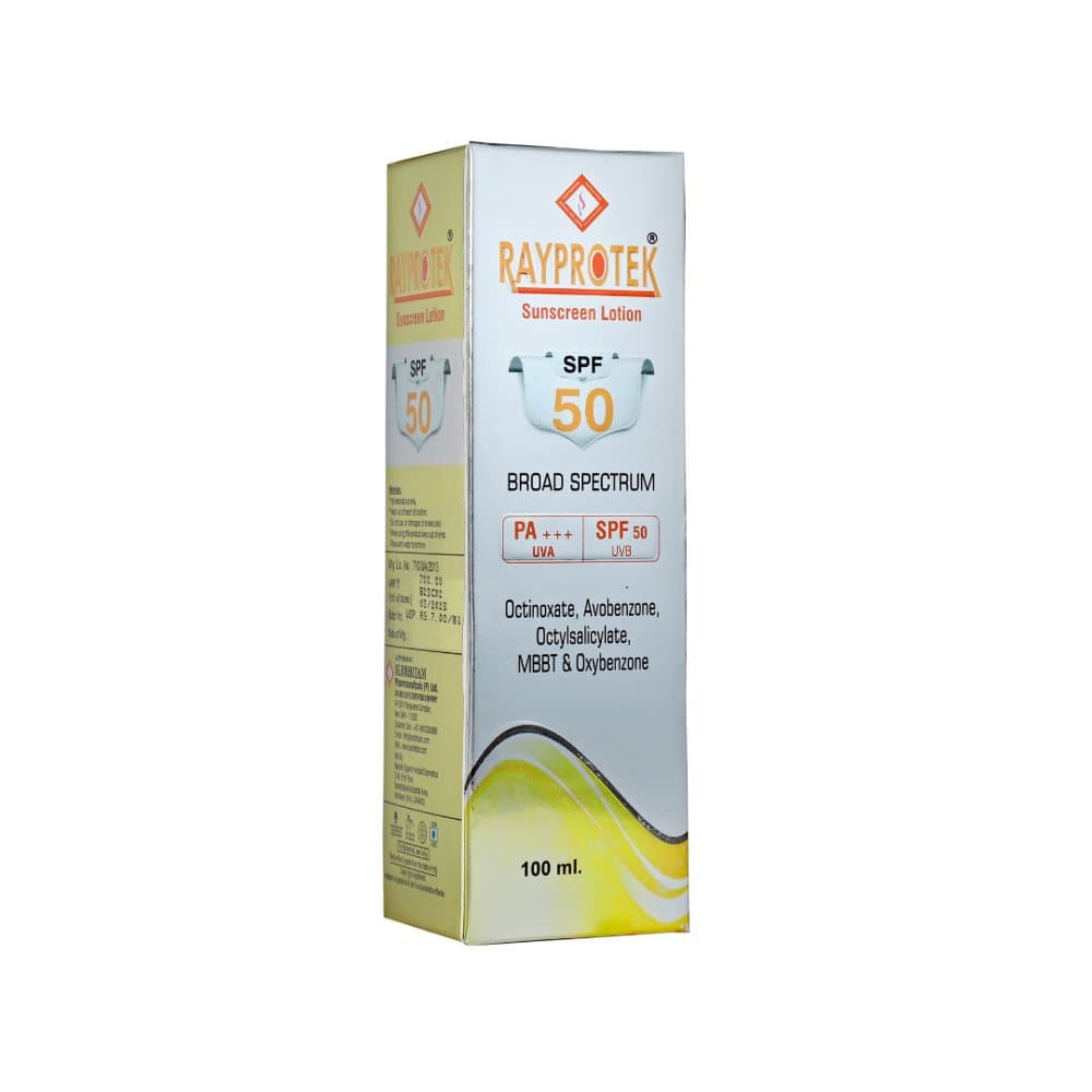 Surbhitam Rayprotek Sunscreen Lotion SPF 50 PA+++ 100ml carton