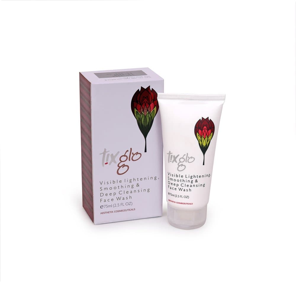 Aesthetix Tixglo Visible Lightening Smoothing & Deep Cleansing Face Wash 75ml tube and box