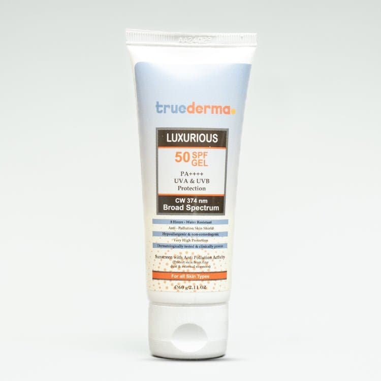 True Derma Luxurious 50 SPF sunscreen gel PA++++ 60g tube