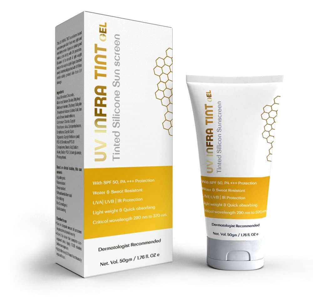 Aesthetix UV Infra Tint Tinted Silicone Sunscreen Gel SPF 50 PA+++ 50g tube and box