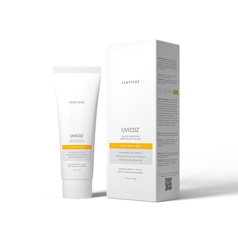 Ceuticoz Uvicoz Aqua Gel Sunscreen SPF 50+ PA++++ 60g tube with its box