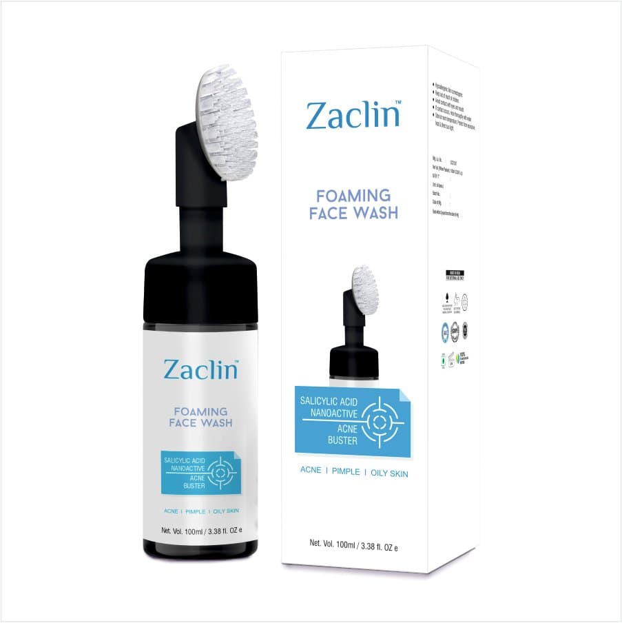 Zaclin Foaming Face Wash 100ml pump bottle with brush head and box