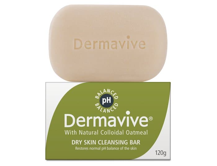 Dermavive Dry Skin Cleansing Bar 120g with green carton