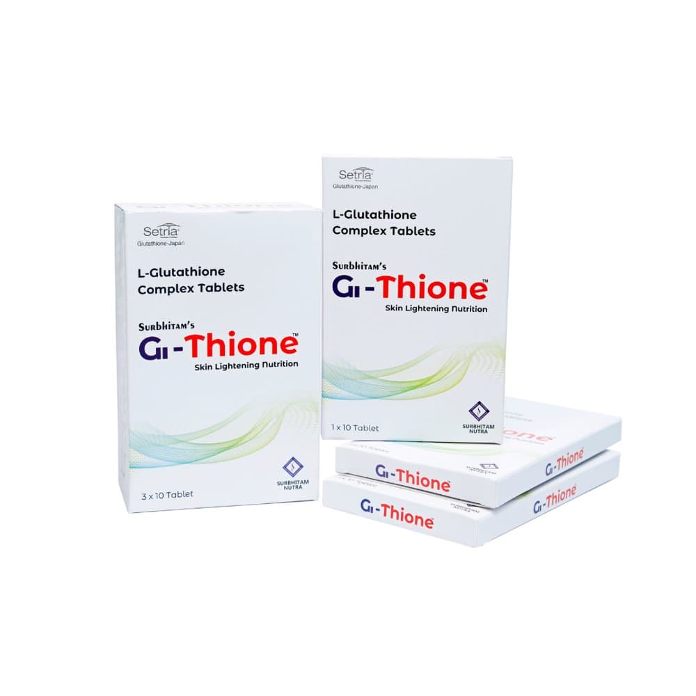 Surbhitam's Gl-Thione L-Glutathione Complex Tablets cartons, 1 x 10 and 3 x 10