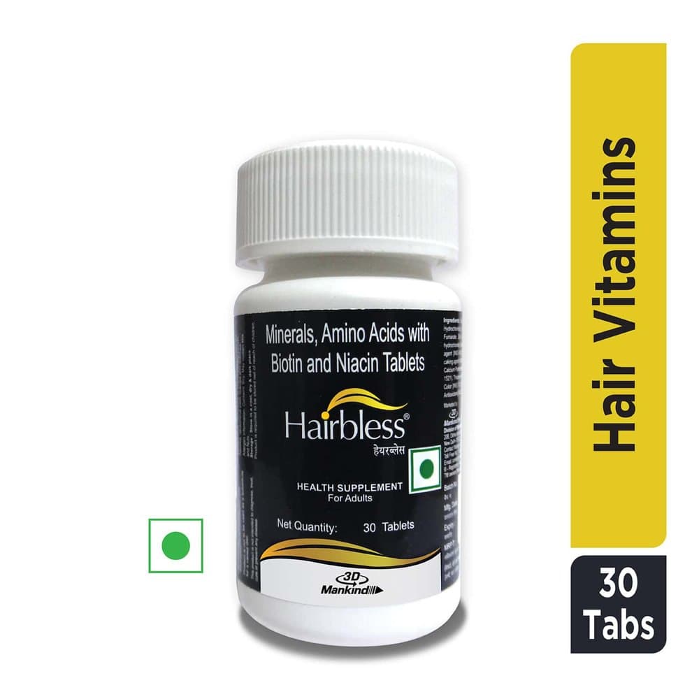 Mankind Hairbless health supplement bottle of 30 tablets