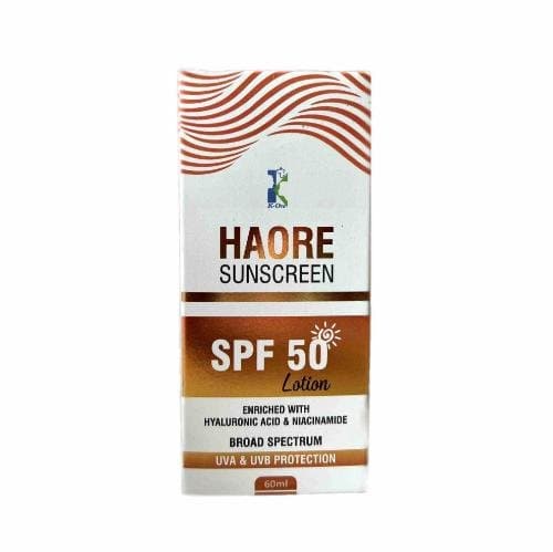 Haore Sunscreen SPF 50 Lotion 60ml carton with K-Ore logo