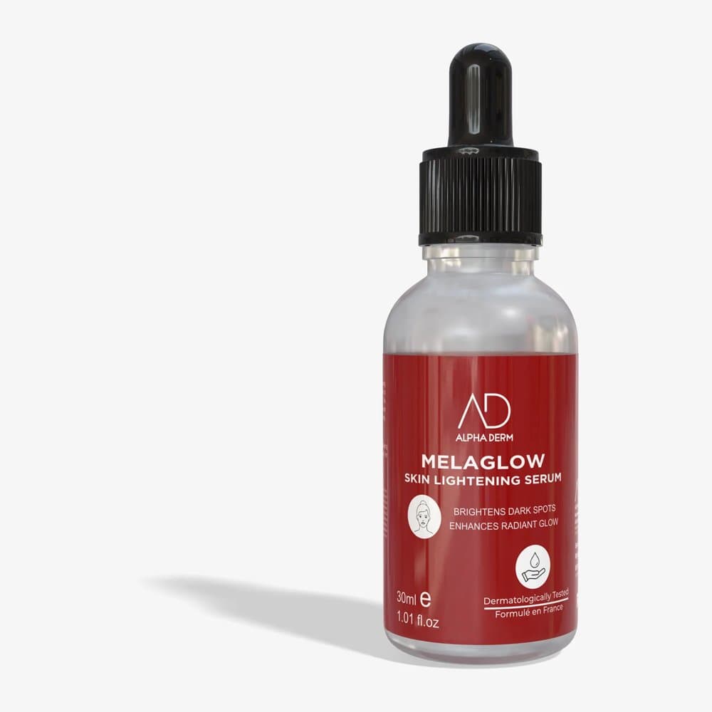 Alpha Derm Melaglow Skin Lightening Serum 30ml red dropper bottle