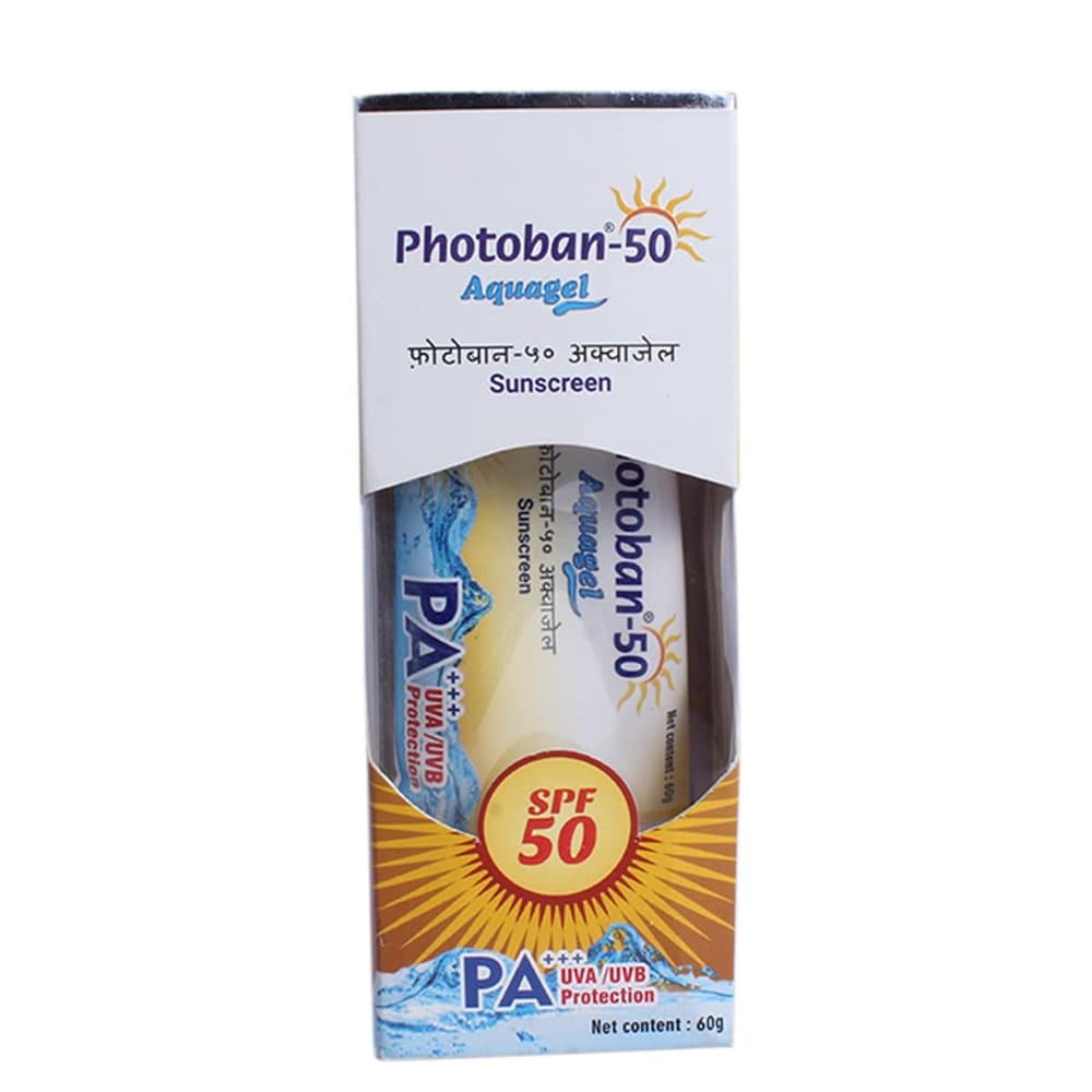 Photoban-50 Aquagel Sunscreen SPF 50 PA+++ 60g carton with tube