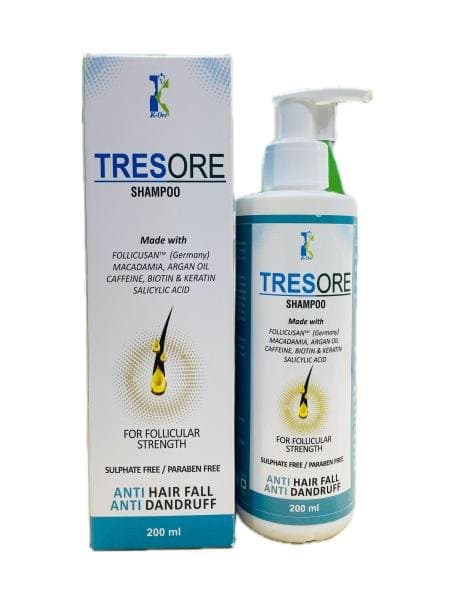 Tresore Anti Hair Fall Anti Dandruff Shampoo 200ml pump bottle and carton