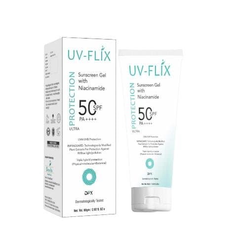 UV-Flix Sunscreen Gel with Niacinamide SPF 50 PA++++ 60g tube with carton