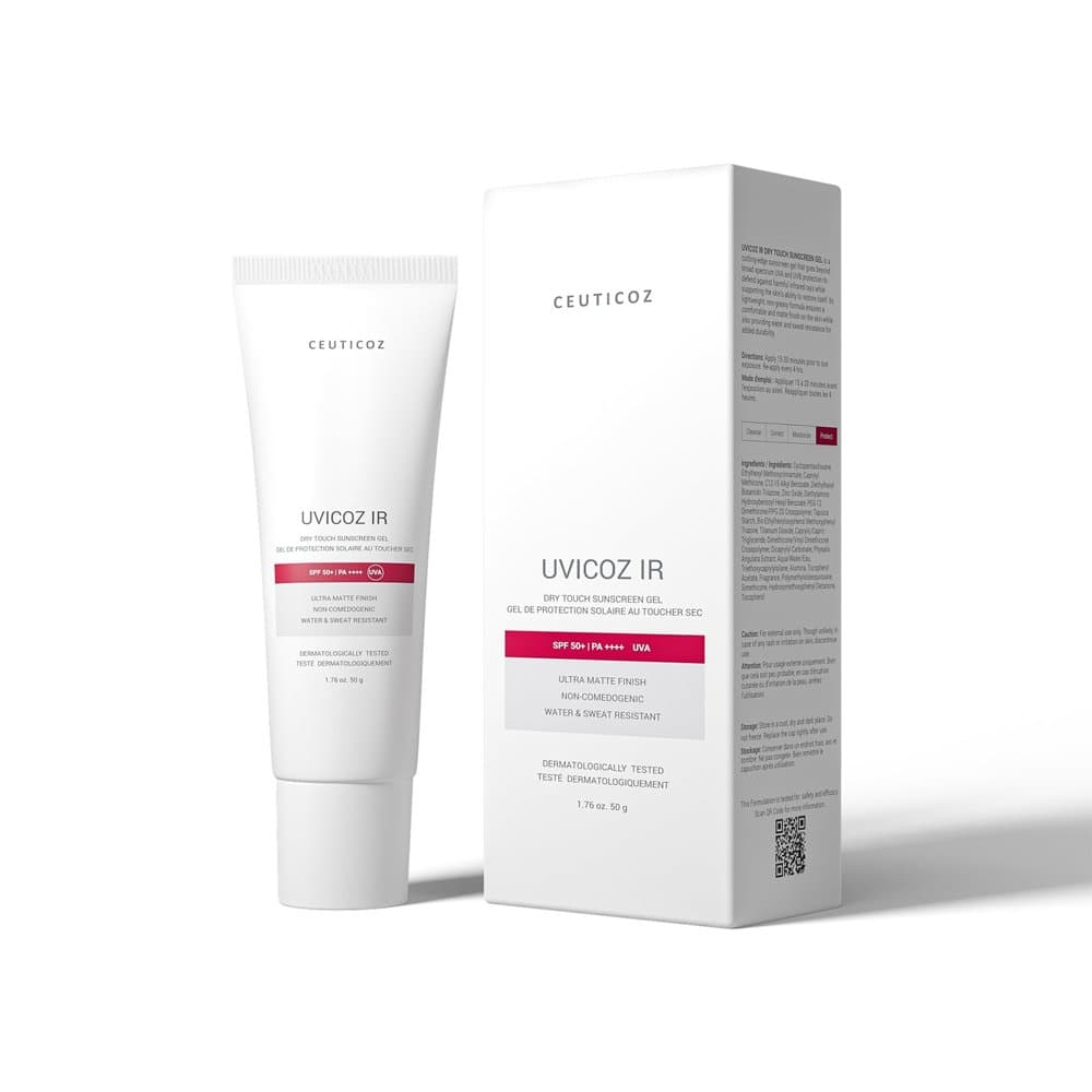 Ceuticoz Uvicoz IR Dry Touch Sunscreen Gel SPF 50+ PA++++ 50g tube with its box